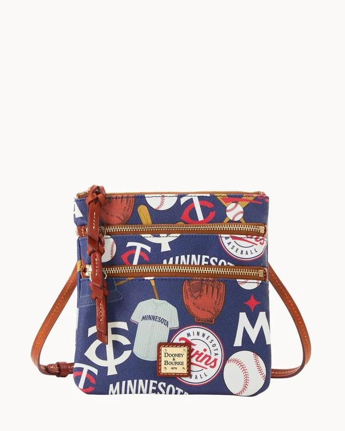 MLB Twins North South Triple Zip Crossbody Twins Women Dooney and Bourke Crossbodies MLB Twins North South Triple Zip Crossbody Twins Women Dooney and Bourke Crossbodies