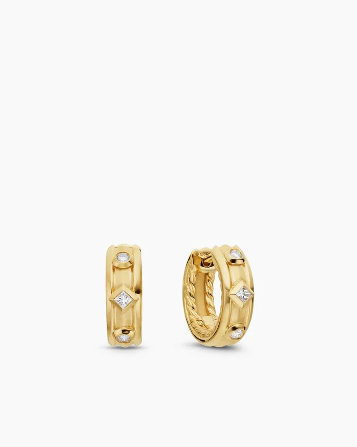 Modern Renaissance Huggie Hoop Earrings In 18K Yellow Gold With Diamonds 123mm Women David Yurman Hoop Modern Renaissance Huggie Hoop Earrings In 18K Yellow Gold With Diamonds 123mm Women David Yurman Hoop