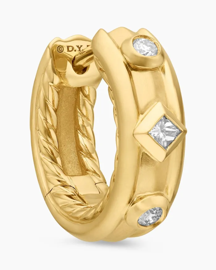 Modern Renaissance Huggie Hoop Earrings In 18K Yellow Gold With Diamonds 123mm Women David Yurman Hoop Modern Renaissance Huggie Hoop Earrings In 18K Yellow Gold With Diamonds 123mm Women David Yurman Hoop