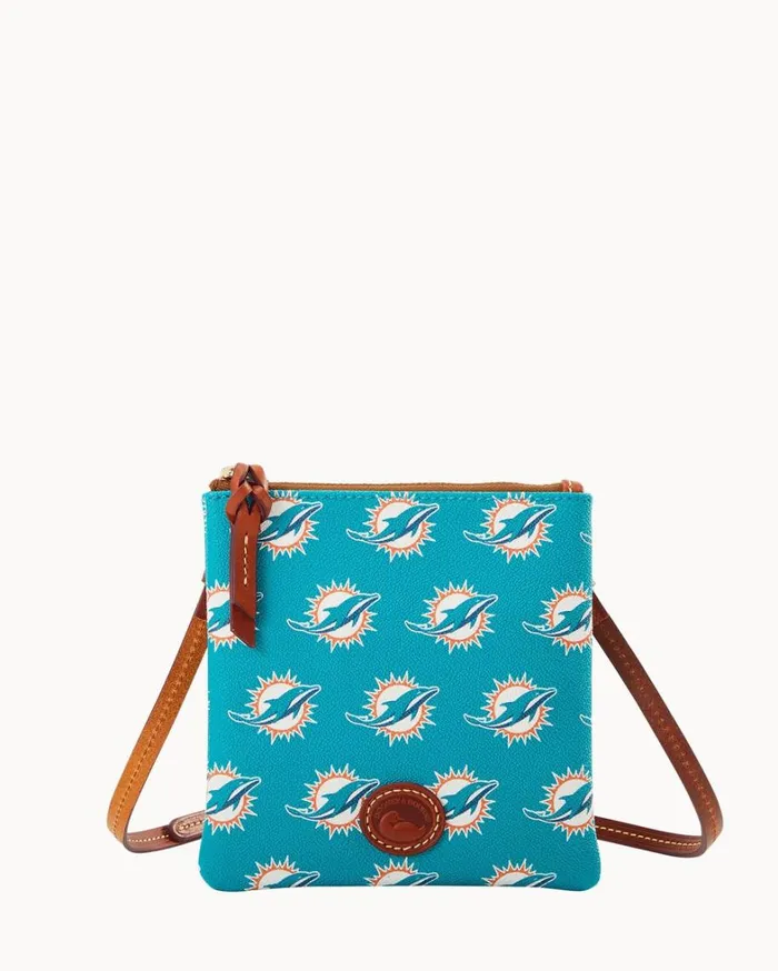 NFL Dolphins Small North South Top Zip Crossbody Dolphins Women Dooney and Bourke Crossbodies NFL Dolphins Small North South Top Zip Crossbody Dolphins Women Dooney and Bourke Crossbodies