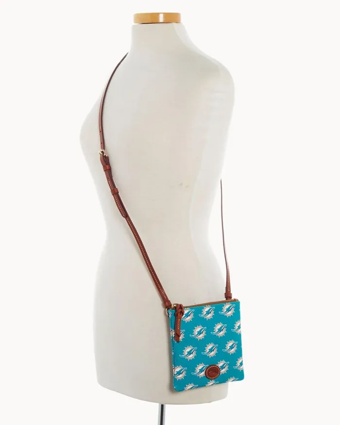 NFL Dolphins Small North South Top Zip Crossbody Dolphins Women Dooney and Bourke Crossbodies NFL Dolphins Small North South Top Zip Crossbody Dolphins Women Dooney and Bourke Crossbodies