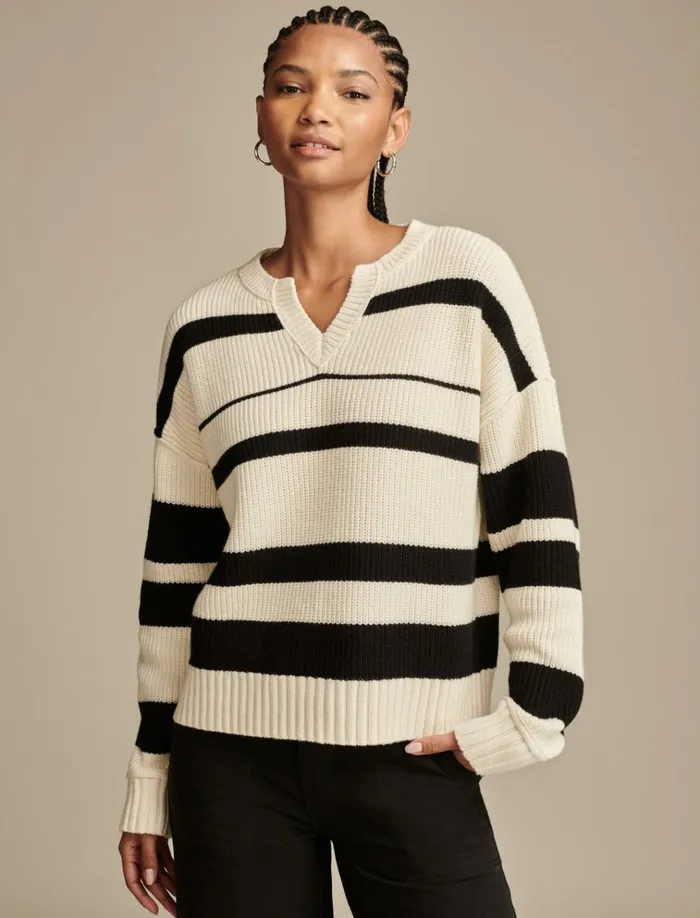 Notch Neck Pullover Tofublack Stripe Women Lucky Brand Sweaters and Sweatshirts Notch Neck Pullover Tofublack Stripe Women Lucky Brand Sweaters and Sweatshirts