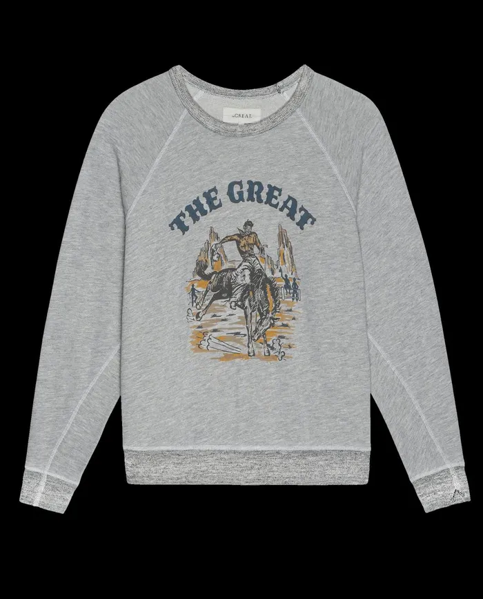 Novelty Tees and Sweats Women The Great The College Sweatshirt Graphic Soft Heather Grey With Rodeo Graphi Novelty Tees and Sweats Women The Great The College Sweatshirt Graphic Soft Heather Grey With Rodeo Graphi