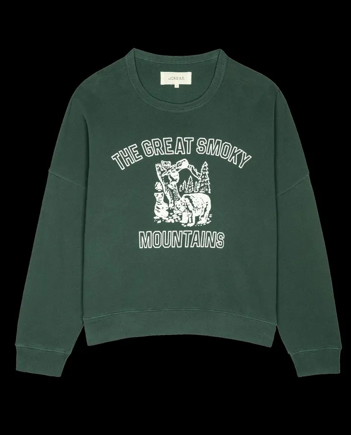 Novelty Tees and Sweats Women The Great The Teammate Sweatshirt Graphic Winter Pine With Great Smoky Mount Novelty Tees and Sweats Women The Great The Teammate Sweatshirt Graphic Winter Pine With Great Smoky Mount