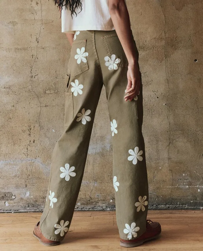Pants Women The Great The Carpenter Pant With Daisy Stamp Army