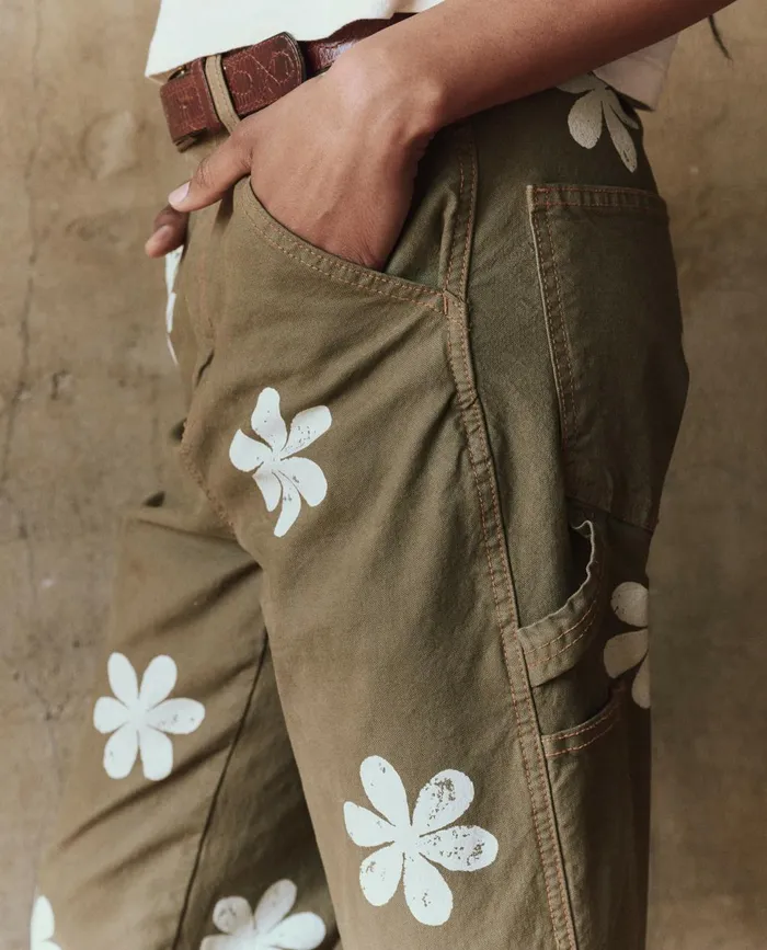 Pants Women The Great The Carpenter Pant With Daisy Stamp Army
