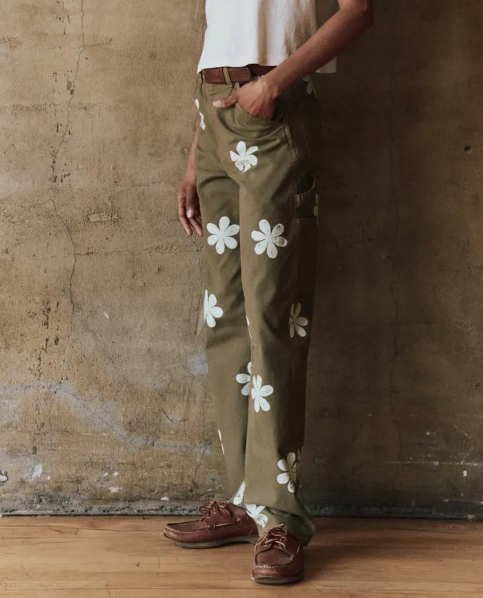 Pants Women The Great The Carpenter Pant With Daisy Stamp Army