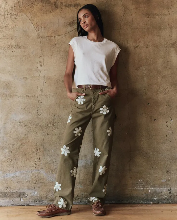 Pants Women The Great The Carpenter Pant With Daisy Stamp Army