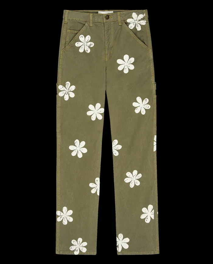 Pants Women The Great The Carpenter Pant With Daisy Stamp Army