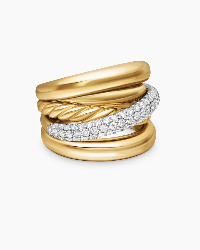 Pav Crossover Five Row Ring In 18K Yellow Gold 177mm Women David Yurman Statement Pav Crossover Five Row Ring In 18K Yellow Gold 177mm Women David Yurman Statement