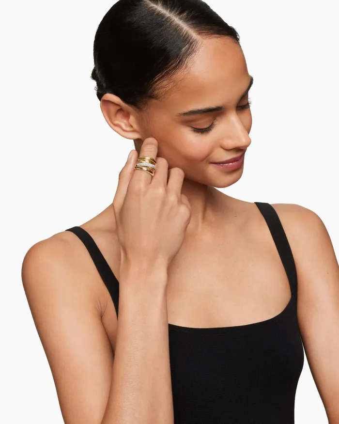 Pav Crossover Five Row Ring In 18K Yellow Gold 177mm Women David Yurman Statement Pav Crossover Five Row Ring In 18K Yellow Gold 177mm Women David Yurman Statement