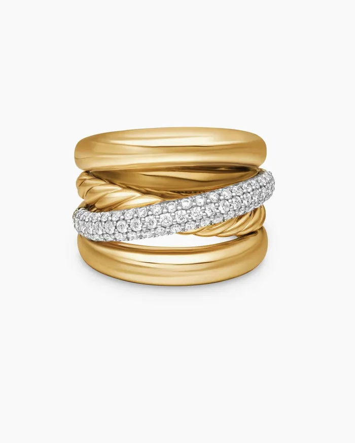 Pav Crossover Five Row Ring In 18K Yellow Gold 177mm Women David Yurman Statement Pav Crossover Five Row Ring In 18K Yellow Gold 177mm Women David Yurman Statement