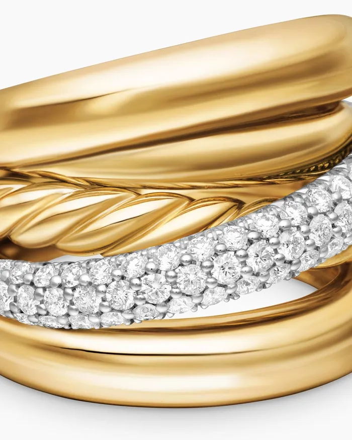 Pav Crossover Five Row Ring In 18K Yellow Gold 177mm Women David Yurman Statement Pav Crossover Five Row Ring In 18K Yellow Gold 177mm Women David Yurman Statement