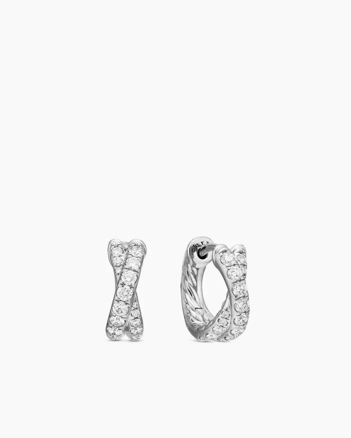 Pav Crossover Hoop Earrings In 18K White Gold With Diamonds 12mm Women David Yurman Hoop Pav Crossover Hoop Earrings In 18K White Gold With Diamonds 12mm Women David Yurman Hoop