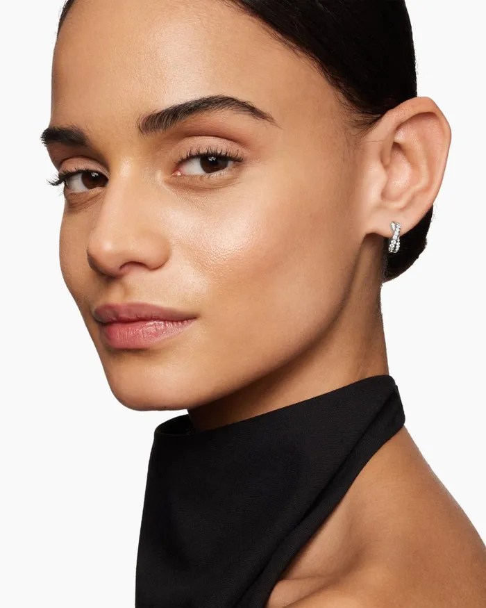 Pav Crossover Hoop Earrings In 18K White Gold With Diamonds 12mm Women David Yurman Hoop Pav Crossover Hoop Earrings In 18K White Gold With Diamonds 12mm Women David Yurman Hoop