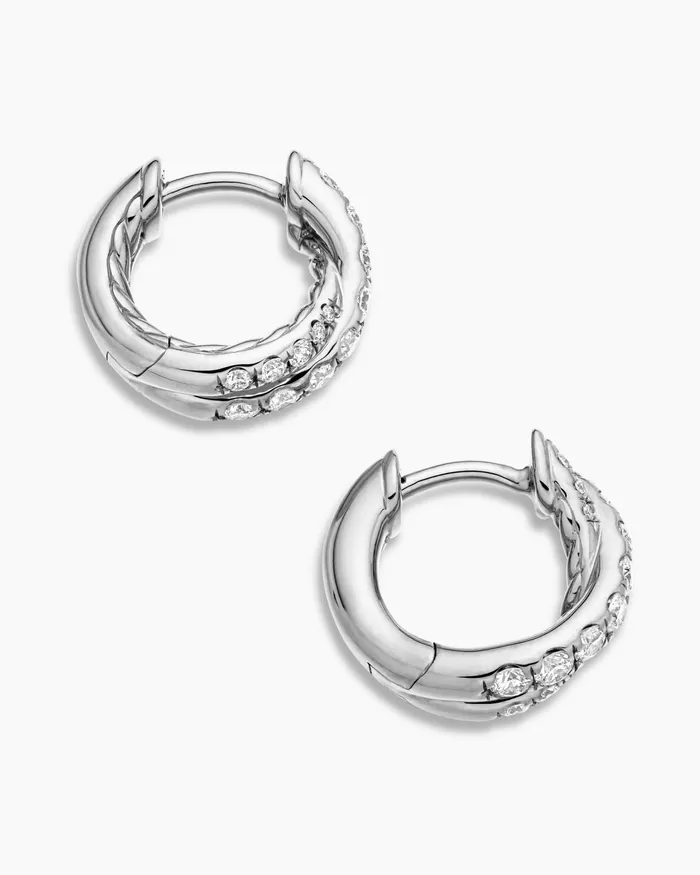 Pav Crossover Hoop Earrings In 18K White Gold With Diamonds 12mm Women David Yurman Hoop Pav Crossover Hoop Earrings In 18K White Gold With Diamonds 12mm Women David Yurman Hoop