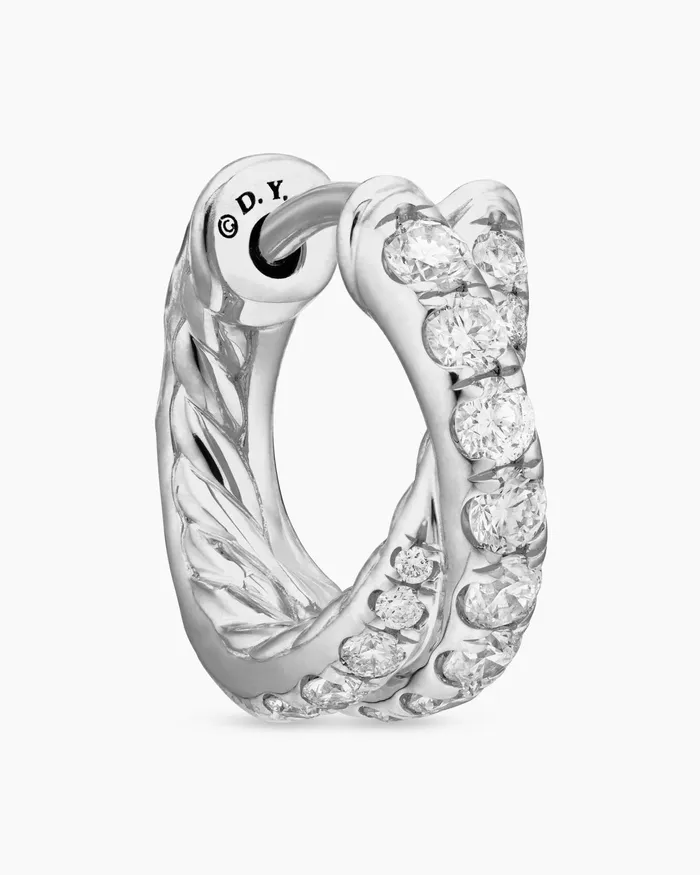 Pav Crossover Hoop Earrings In 18K White Gold With Diamonds 12mm Women David Yurman Hoop Pav Crossover Hoop Earrings In 18K White Gold With Diamonds 12mm Women David Yurman Hoop