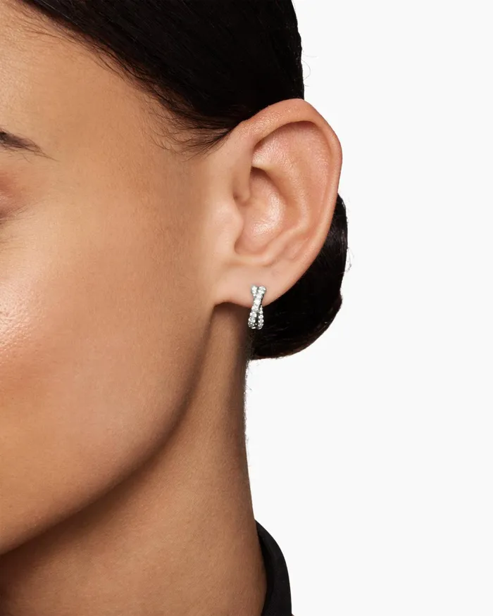 Pav Crossover Hoop Earrings In 18K White Gold With Diamonds 12mm Women David Yurman Hoop Pav Crossover Hoop Earrings In 18K White Gold With Diamonds 12mm Women David Yurman Hoop