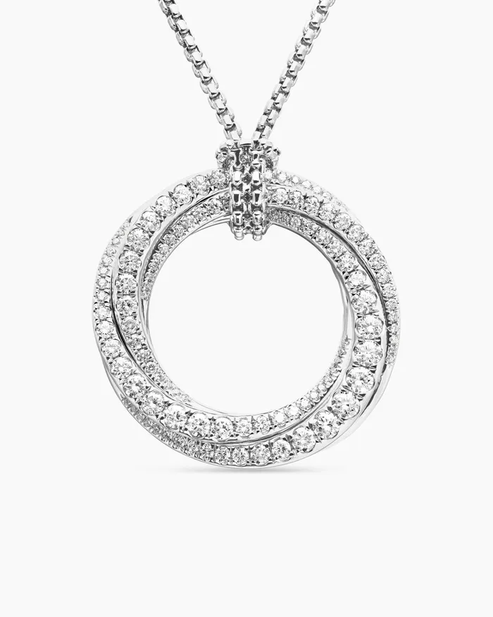 Pav Crossover Pendant Necklace In 18K White Gold With Diamonds 30mm Women David Yurman Pendant Pav Crossover Pendant Necklace In 18K White Gold With Diamonds 30mm Women David Yurman Pendant