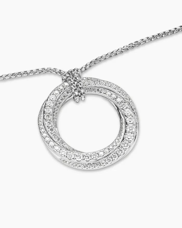 Pav Crossover Pendant Necklace In 18K White Gold With Diamonds 30mm Women David Yurman Pendant Pav Crossover Pendant Necklace In 18K White Gold With Diamonds 30mm Women David Yurman Pendant