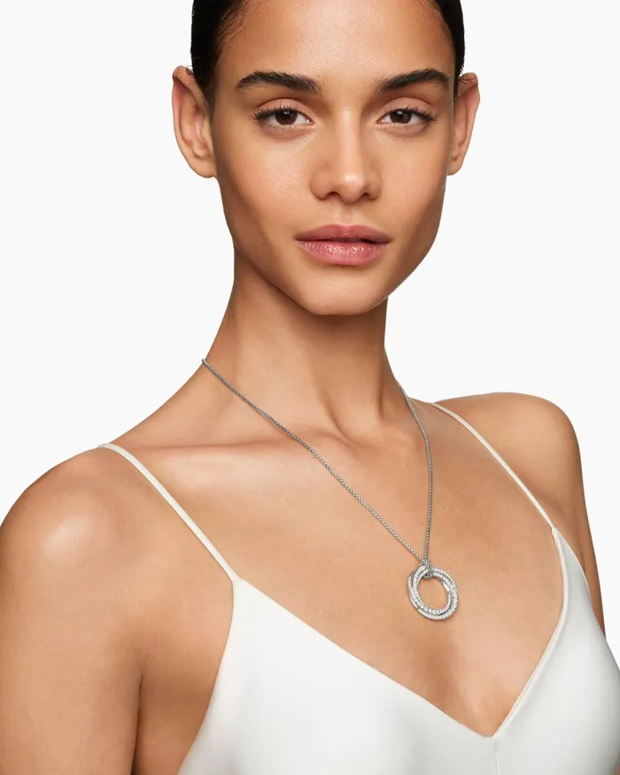 Pav Crossover Pendant Necklace In 18K White Gold With Diamonds 30mm Women David Yurman Pendant Pav Crossover Pendant Necklace In 18K White Gold With Diamonds 30mm Women David Yurman Pendant