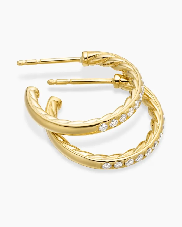 Pav Hoop Earrings In 18K Yellow Gold With Diamonds 19mm Women David Yurman Hoop Pav Hoop Earrings In 18K Yellow Gold With Diamonds 19mm Women David Yurman Hoop
