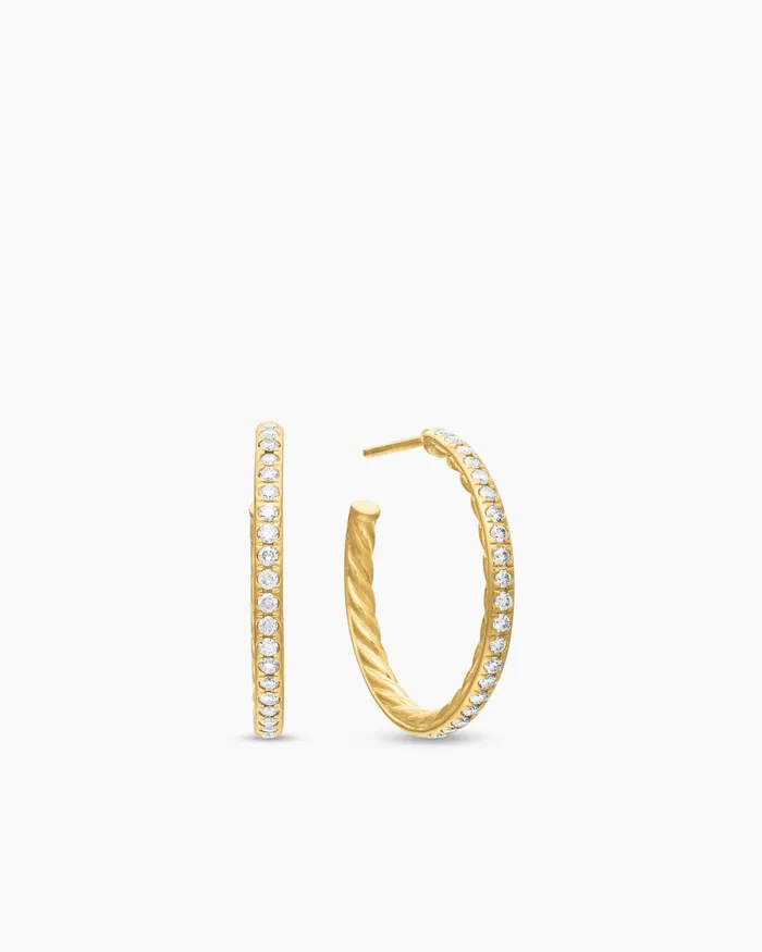 Pav Hoop Earrings In 18K Yellow Gold With Diamonds 254mm Women David Yurman Hoop Pav Hoop Earrings In 18K Yellow Gold With Diamonds 254mm Women David Yurman Hoop