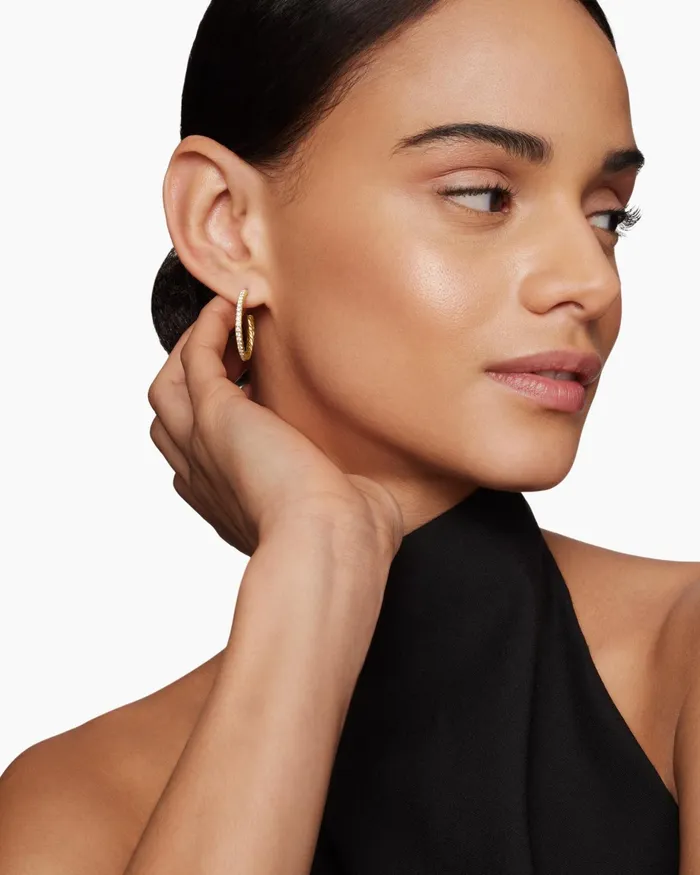 Pav Hoop Earrings In 18K Yellow Gold With Diamonds 254mm Women David Yurman Hoop Pav Hoop Earrings In 18K Yellow Gold With Diamonds 254mm Women David Yurman Hoop