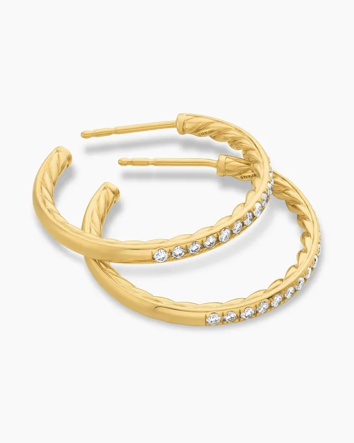 Pav Hoop Earrings In 18K Yellow Gold With Diamonds 254mm Women David Yurman Hoop Pav Hoop Earrings In 18K Yellow Gold With Diamonds 254mm Women David Yurman Hoop