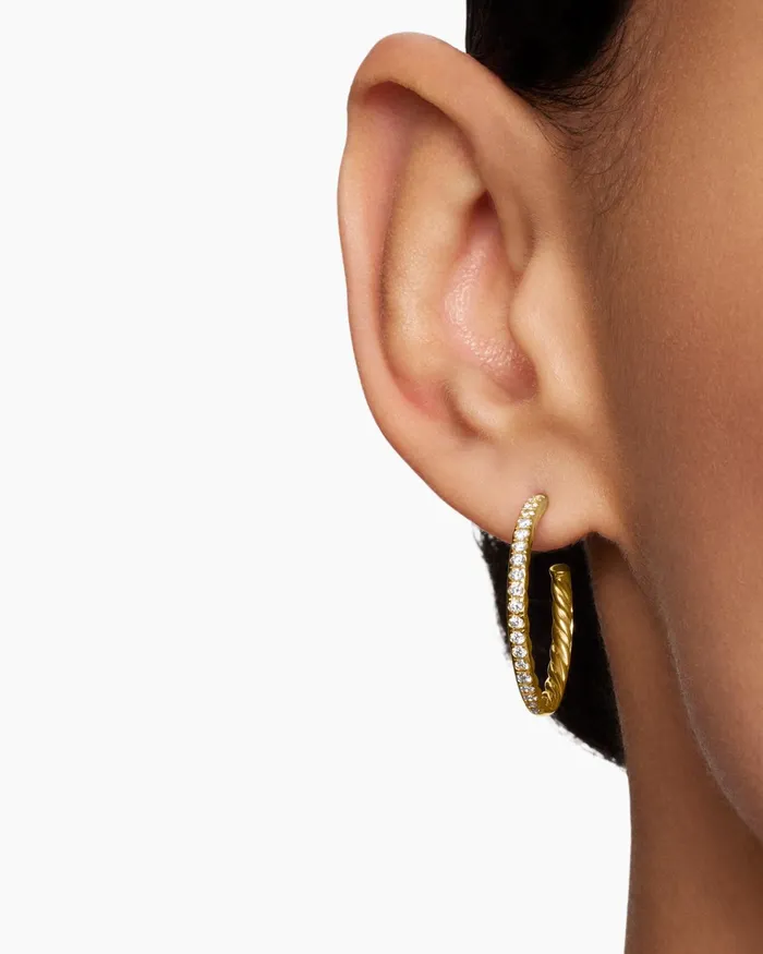 Pav Hoop Earrings In 18K Yellow Gold With Diamonds 254mm Women David Yurman Hoop Pav Hoop Earrings In 18K Yellow Gold With Diamonds 254mm Women David Yurman Hoop
