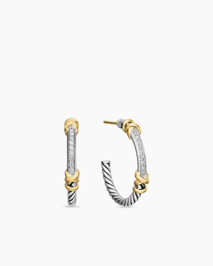 Petite Helena Wrap Hoop Earrings In Sterling Silver With 18K Yellow Gold And Diamonds 1in Women David Yurman Hoop Petite Helena Wrap Hoop Earrings In Sterling Silver With 18K Yellow Gold And Diamonds 1in Women David Yurman Hoop