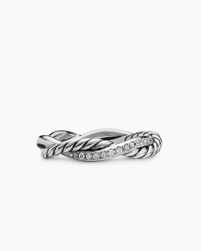 Petite Infinity Band Ring In Sterling Silver With Diamonds 4mm Women David Yurman Band Petite Infinity Band Ring In Sterling Silver With Diamonds 4mm Women David Yurman Band