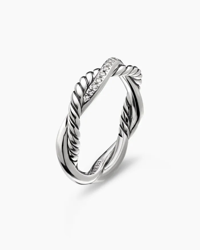 Petite Infinity Band Ring In Sterling Silver With Diamonds 4mm Women David Yurman Band Petite Infinity Band Ring In Sterling Silver With Diamonds 4mm Women David Yurman Band