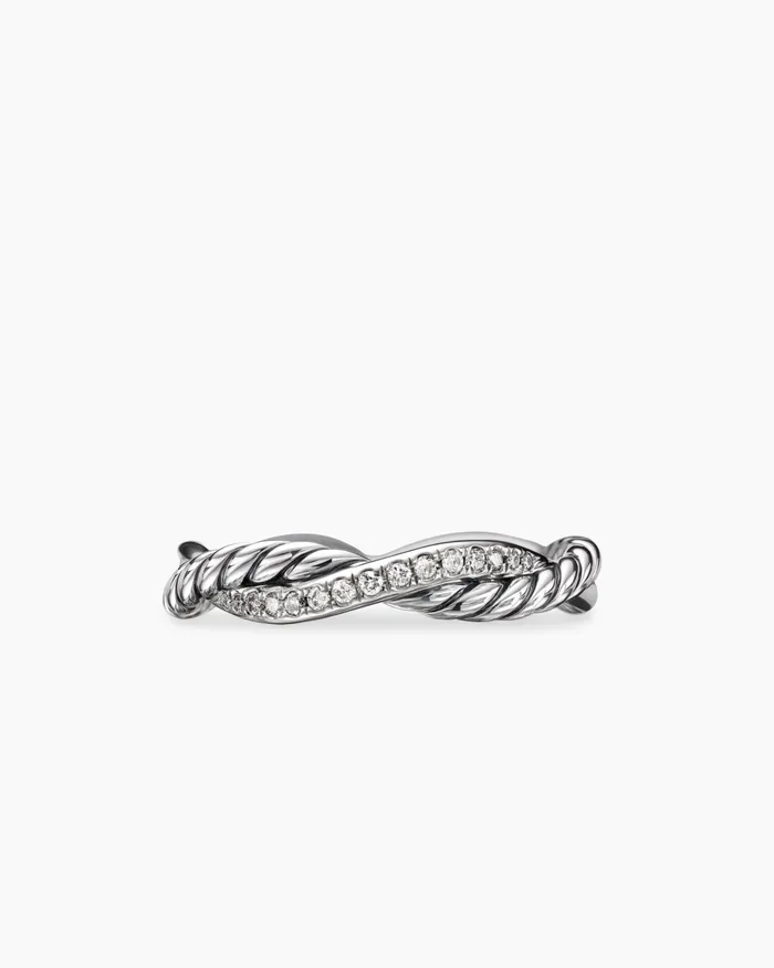 Petite Infinity Band Ring In Sterling Silver With Diamonds 4mm Women David Yurman Band Petite Infinity Band Ring In Sterling Silver With Diamonds 4mm Women David Yurman Band
