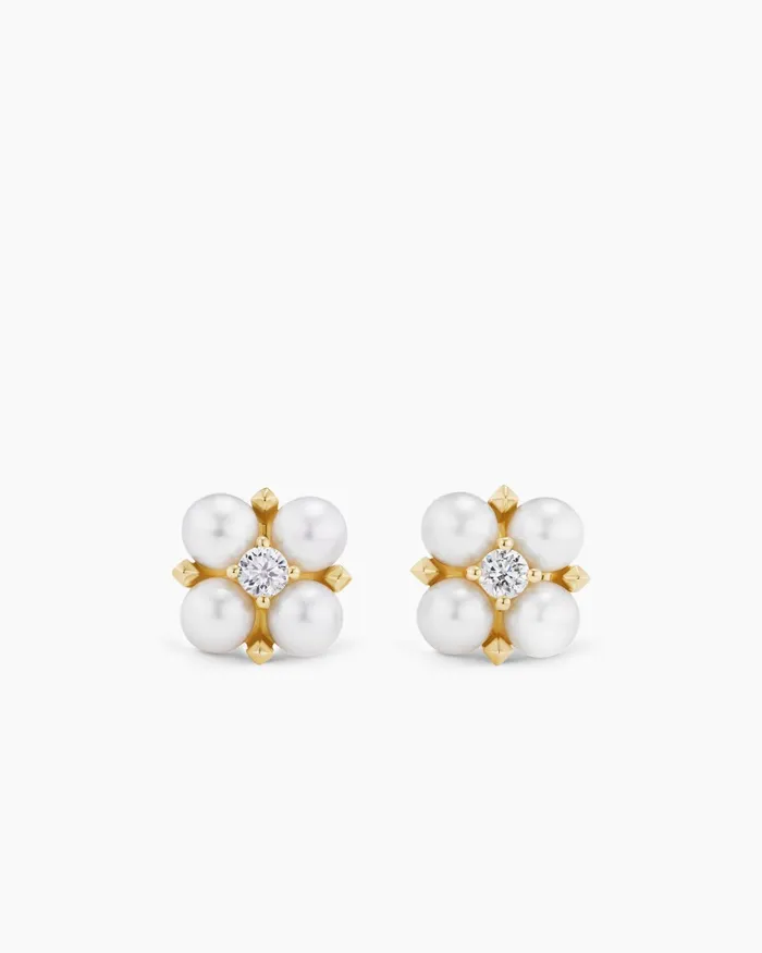 Petite Modern Renaissance Pearl Stud Earrings In 18K Yellow Gold With Diamonds 78mm Women David Yurman Stud Petite Modern Renaissance Pearl Stud Earrings In 18K Yellow Gold With Diamonds 78mm Women David Yurman Stud