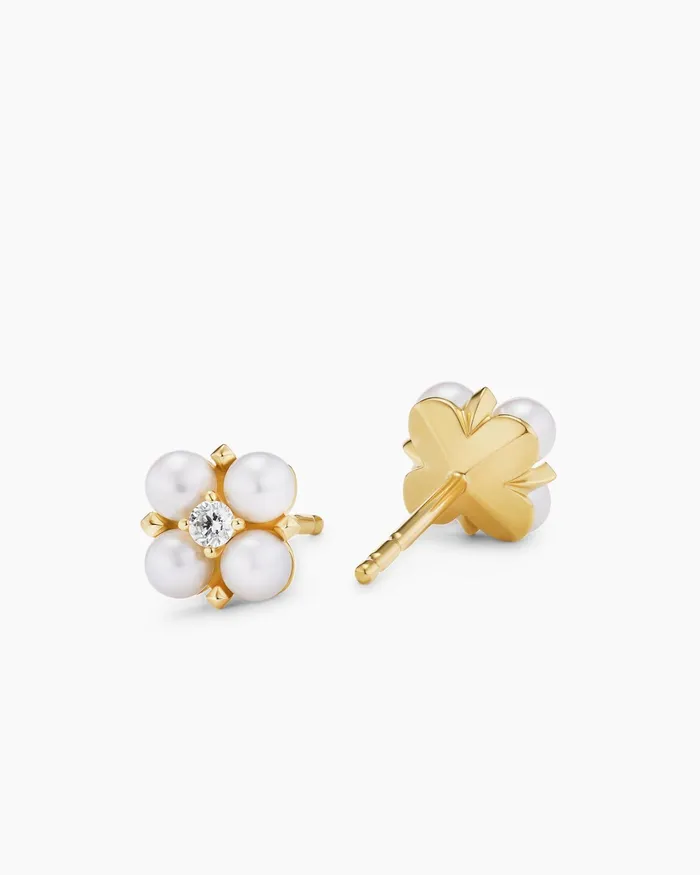 Petite Modern Renaissance Pearl Stud Earrings In 18K Yellow Gold With Diamonds 78mm Women David Yurman Stud Petite Modern Renaissance Pearl Stud Earrings In 18K Yellow Gold With Diamonds 78mm Women David Yurman Stud