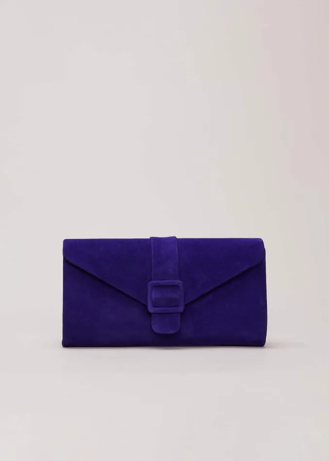 Phase Eight Bags and Clutches Blue Suede Clutch Bag Blue 8211 Women