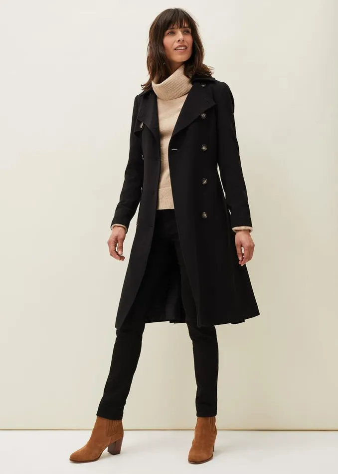 Phase Eight Coats Emmy Pleat Back Trench Coat Black 8211 Women