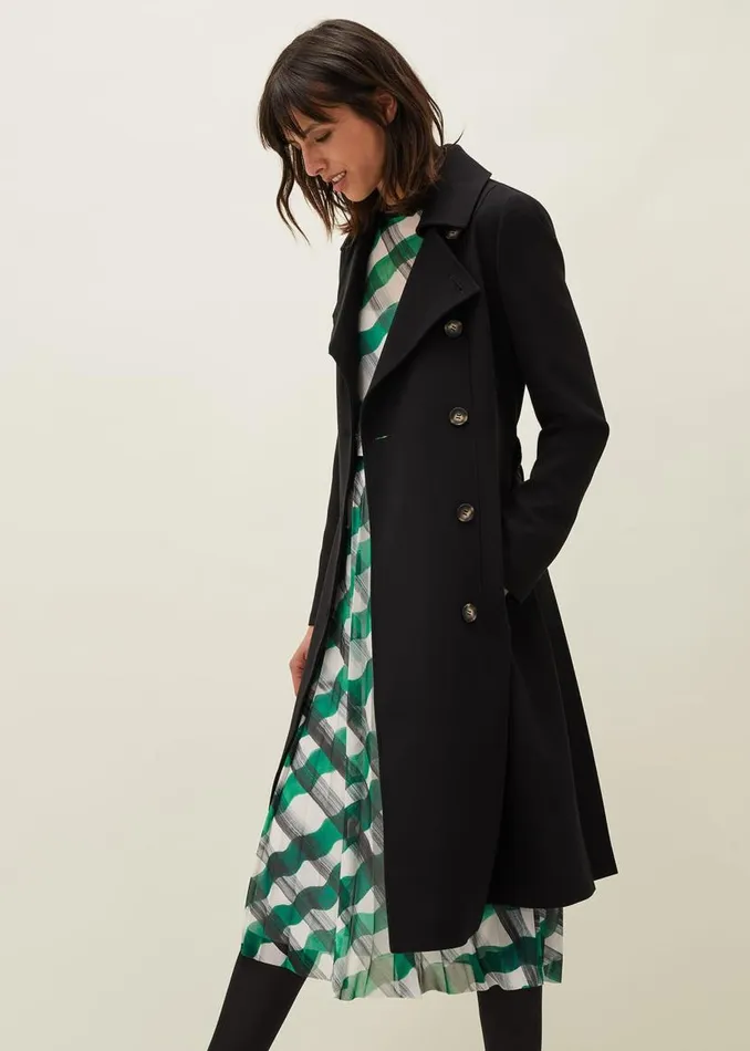 Phase Eight Coats Emmy Pleat Back Trench Coat Black 8211 Women