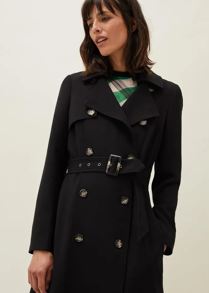 Phase Eight Coats Emmy Pleat Back Trench Coat Black 8211 Women