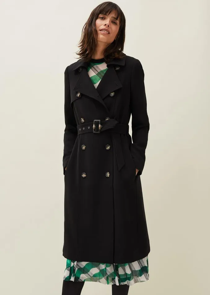 Phase Eight Coats Emmy Pleat Back Trench Coat Black 8211 Women