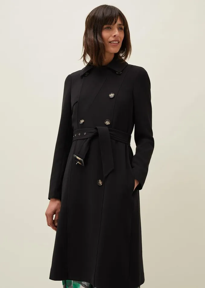 Phase Eight Coats Emmy Pleat Back Trench Coat Black 8211 Women