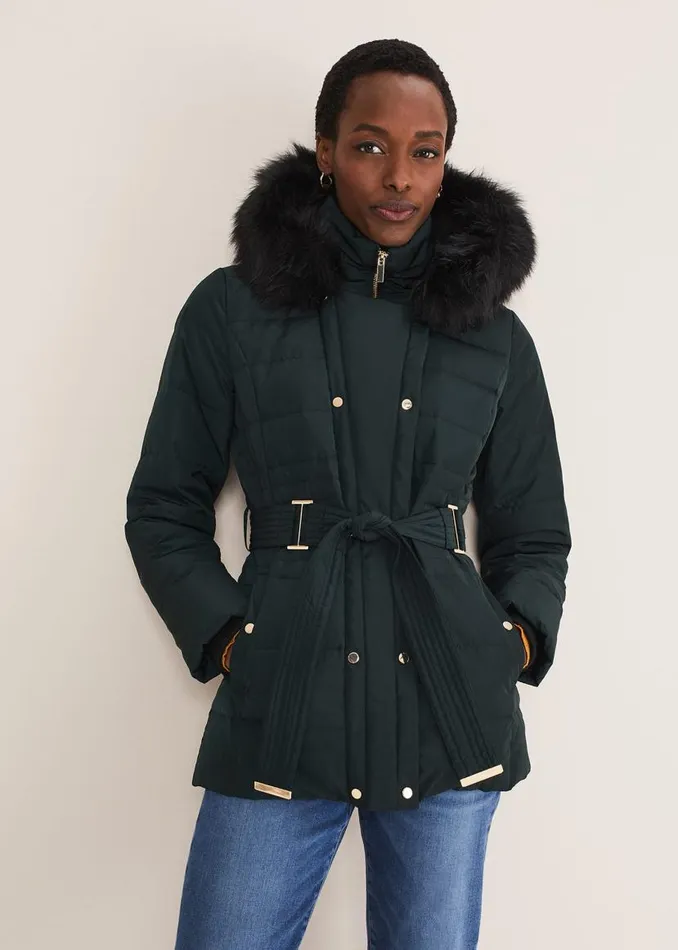 Phase Eight Coats Leonor Tie Belted Short Puffer Forest 8211 Women