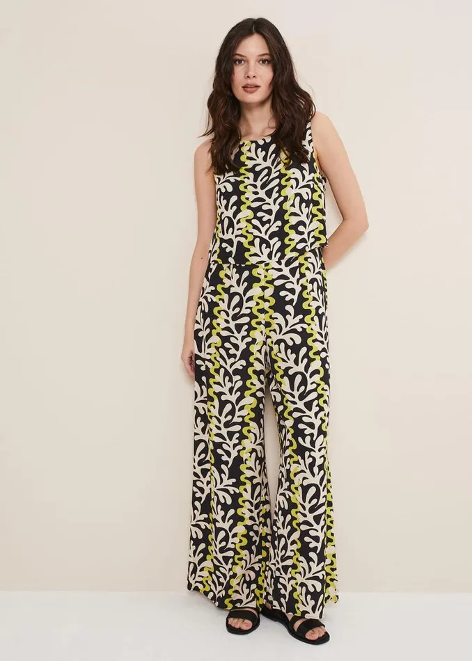 Phase Eight Dresses Aubrey Abstract Wide Leg Jumpsuit Oliveblack 8211 Women