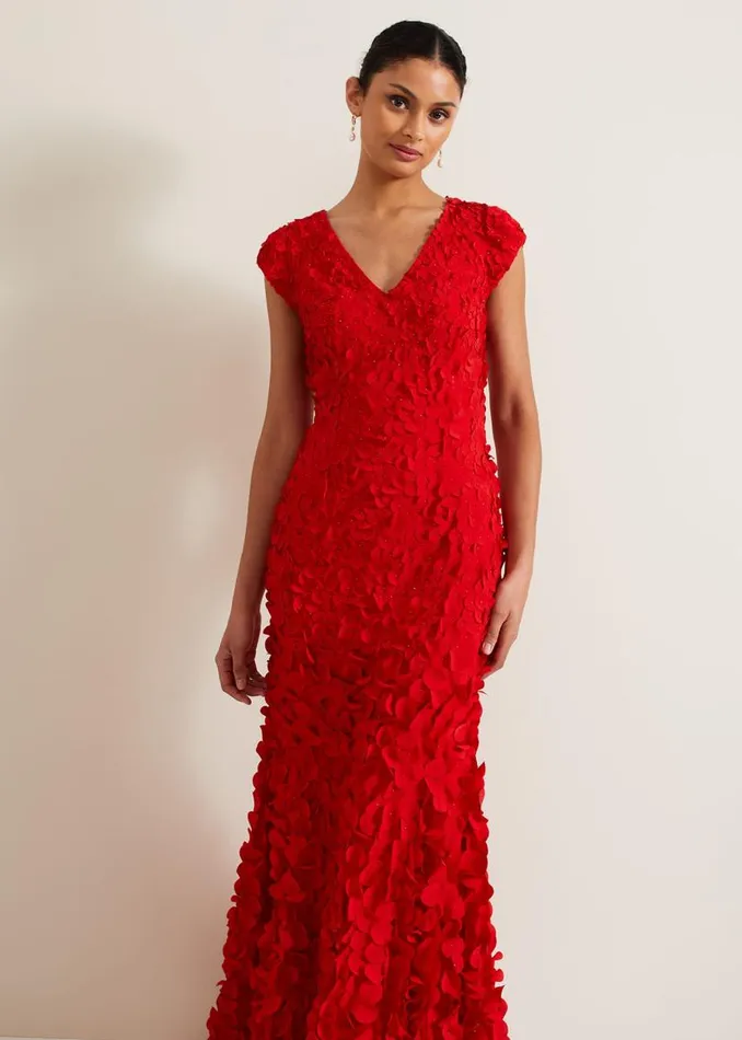 Phase Eight Dresses Charlene Ruffle Maxi Dress Red 8211 Women