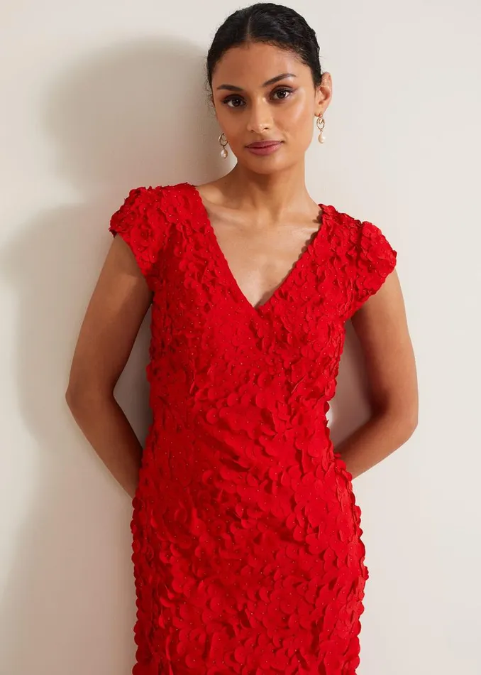 Phase Eight Dresses Charlene Ruffle Maxi Dress Red 8211 Women