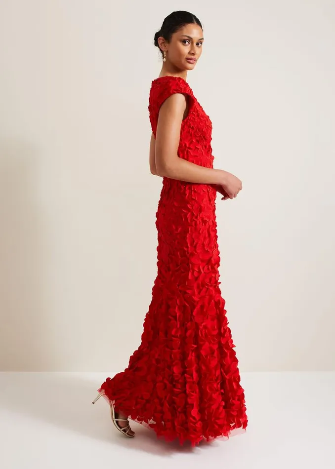 Phase Eight Dresses Charlene Ruffle Maxi Dress Red 8211 Women