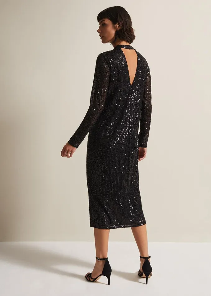 Phase Eight Dresses Cindy Black Sequin Midi Dress Black 8211 Women