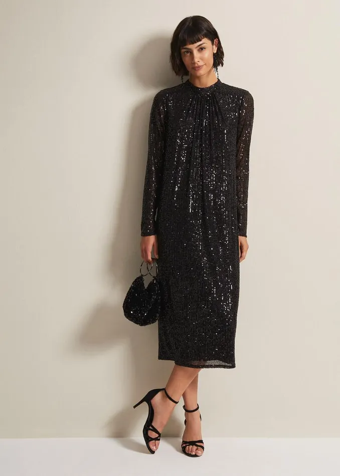 Phase Eight Dresses Cindy Black Sequin Midi Dress Black 8211 Women