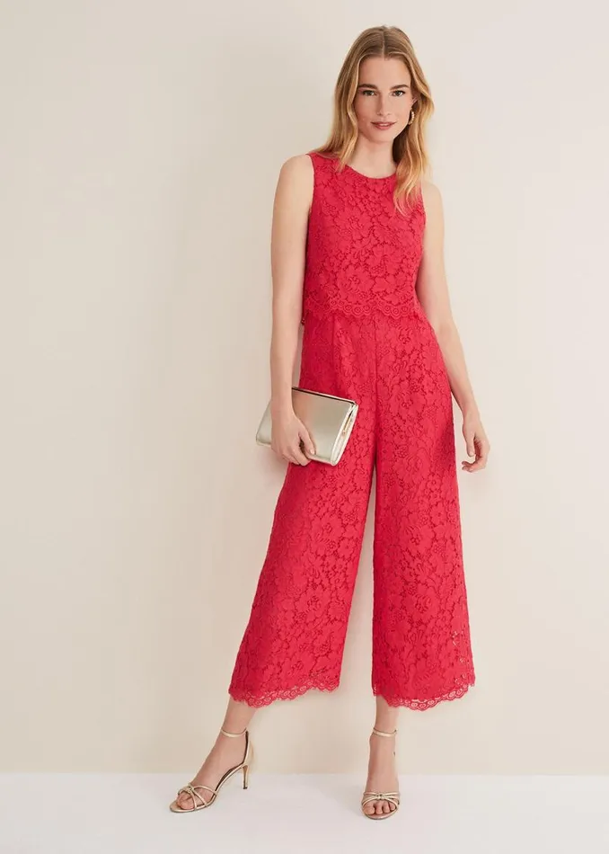 Phase Eight Dresses Dora Lace Jumpsuit Raspberry 8211 Women